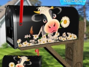 Cute Cow with Daisies Decorative Rural Farm Mailbox Cover