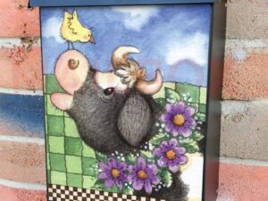 Country Cow and Flowers #2 Colonial Mailbox Cover