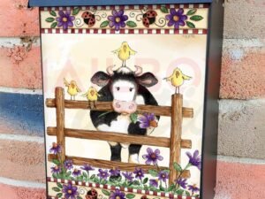 Country Cow and Flowers #4 Colonial Mailbox Cover