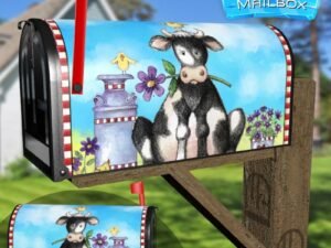 Country Cow and Flowers #7 Decorative Rural Farm Mailbox Cover