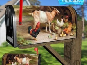 Feeding Time in the Farmyard #2 Decorative Rural Farm Mailbox Cover