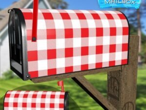 Red and White Buffalo Plaid Design Decorative Rural Farm Mailbox Cover