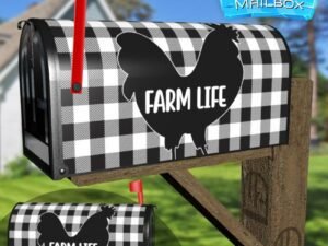 Buffalo Plaid and Rooster Silhouette Decorative Rural Farm Mailbox Cover