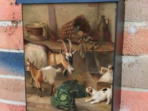 Goats and Puppies in a Farm Kitchen Colonial Mailbox Cover