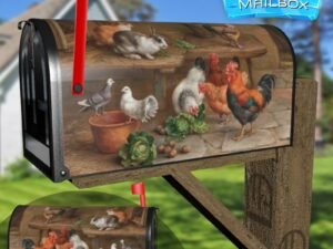 Rabbits, Chickens, and Pigeons Decorative Rural Farm Mailbox Cover