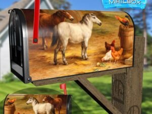Ponies and Chickens Decorative Rural Farm Mailbox Cover
