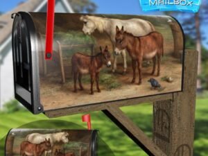 Donkeys and a Pony Decorative Rural Farm Mailbox Cover