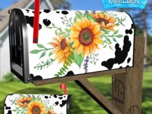 Sunflowers on Cowhide Pattern Decorative Rural Farm Mailbox Cover