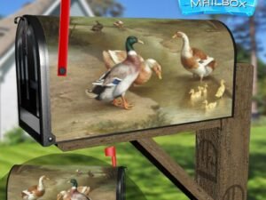 A Duck Family at the Stream Decorative Rural Farm Mailbox Cover