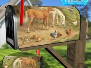 Little Ponies and Chickens Decorative Rural Farm Mailbox Cover