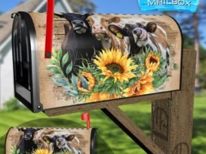 Farmhouse Cow Trio Decorative Rural Farm Mailbox Cover