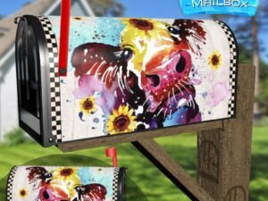 Colorful Cow and Sunflowers Decorative Rural Farm Mailbox Cover