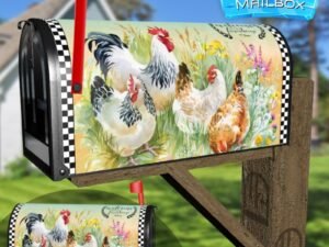 Chicken Family in the Meadow Decorative Rural Farm Mailbox Cover