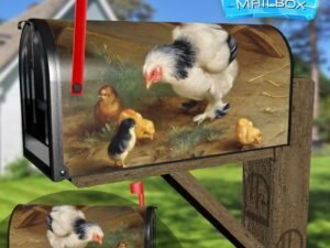 Chicks, Hen and Doves Decorative Rural Farm Mailbox Cover