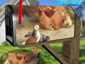 Chicks, Hen and Doves #2 Decorative Rural Farm Mailbox Cover