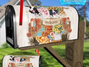 Farm Animals on the Truck Decorative Rural Farm Mailbox Cover