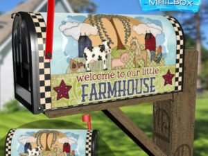 Farm Animals and Saltbox Houses Decorative Rural Farm Mailbox Cover
