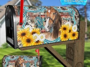 Horse with Sunflowers Decorative Rural Farm Mailbox Cover