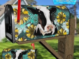 Cow with Sunflowers Decorative Rural Farm Mailbox Cover