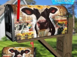 Sunflower Cow Decorative Rural Farm Mailbox Cover