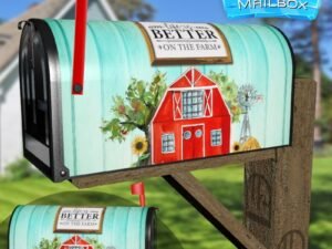 Red Barn and Sunflowers Decorative Rural Farm Mailbox Cover