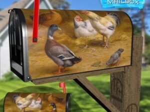 Chickens, Doves and Bunny Decorative Rural Farm Mailbox Cover