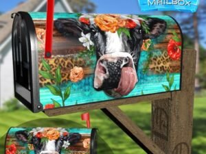 Cow Head with Flowers Decorative Rural Farm Mailbox Cover