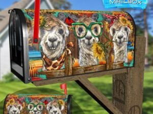 Llamas over the Fence Decorative Rural Farm Mailbox Cover