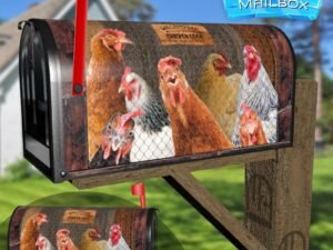 Hens and Roosters in a Coop Decorative Rural Farm Mailbox Cover