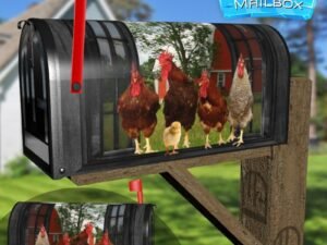 Hens and Roosters at the Window Decorative Rural Farm Mailbox Cover