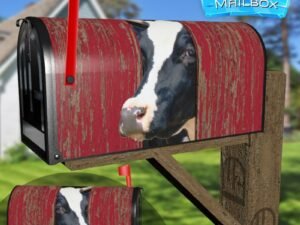 Curious Cow at the Barn Door Decorative Rural Farm Mailbox Cover