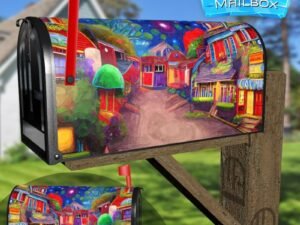 Colorful Village at Night Decorative Rural Farm Mailbox Cover