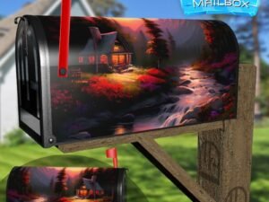 Riverside Cottage in the Sunset #1 Decorative Rural Farm Mailbox Cover