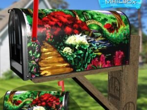 Little Pond in the Flower Garden Decorative Rural Farm Mailbox Cover