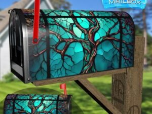 Stained Glass Tree Design Decorative Rural Farm Mailbox Cover