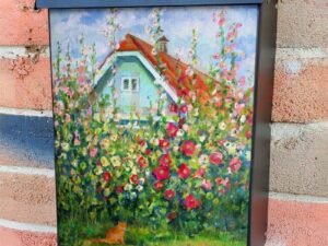 Country Home with Flowers and a Cat Colonial Mailbox Cover