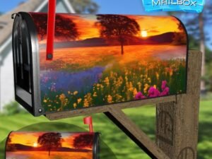 Blazing Summer Sunset Decorative Rural Farm Mailbox Cover