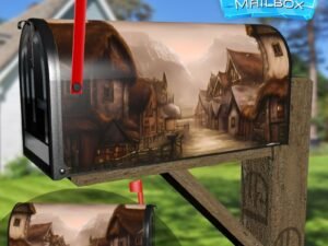 Old Nordic Village #1 Decorative Rural Farm Mailbox Cover