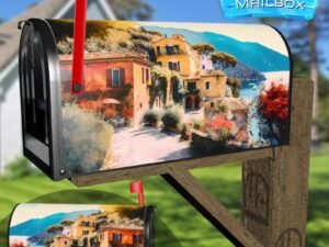 Seaside Italian Cottages Decorative Rural Farm Mailbox Cover