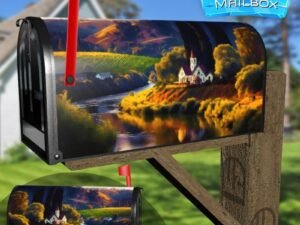 Church on the Riverbank Decorative Rural Farm Mailbox Cover