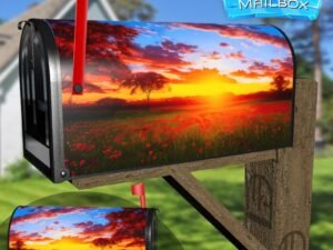 Poppyfield Sunset Decorative Rural Farm Mailbox Cover