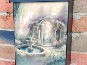 Gazebo and Fountain in the Garden Colonial Mailbox Cover
