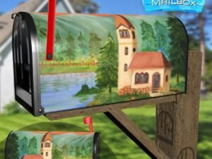 Church by the Lake Decorative Rural Farm Mailbox Cover