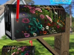 Wildflowers beside the Fence Decorative Rural Farm Mailbox Cover