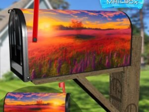 Lavender and Poppy Field Decorative Rural Farm Mailbox Cover