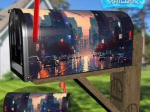 Rainy Evening in the City Decorative Rural Farm Mailbox Cover