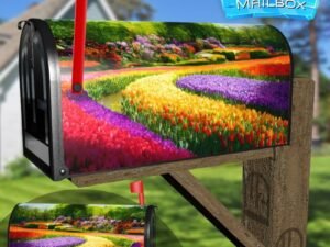 River with Tulips Decorative Rural Farm Mailbox Cover