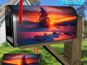 Sunset on the Snowy Hill Decorative Rural Farm Mailbox Cover