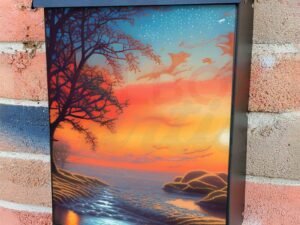 Sunset over the Frozen River Colonial Mailbox Cover