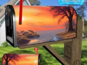 Sunset over the Frozen River Decorative Rural Farm Mailbox Cover